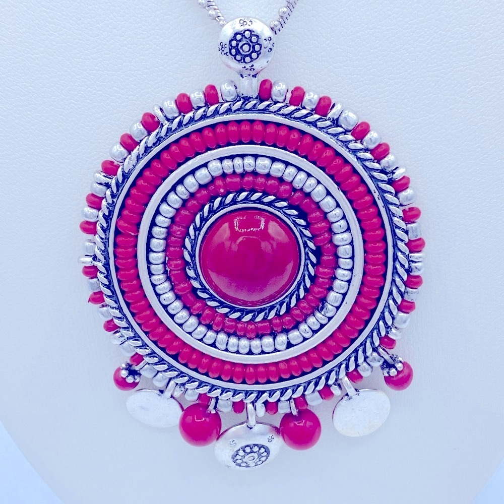 Chicos Cherry Red/Silver Toned Rebecca  Pendant Necklace Exclusively For Chicos - Picture 7 of 12